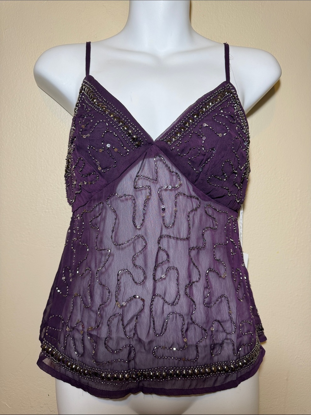 Live 4 Truth Purple Beaded V‑Neck Sheer Camisole